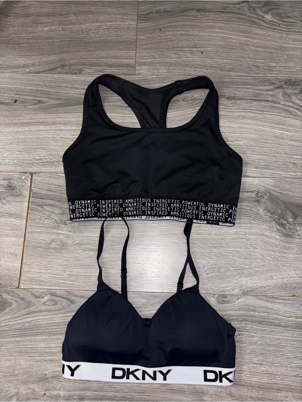 DKNY Black Racerback Sports Bra & Logo Elastic Bralette Set